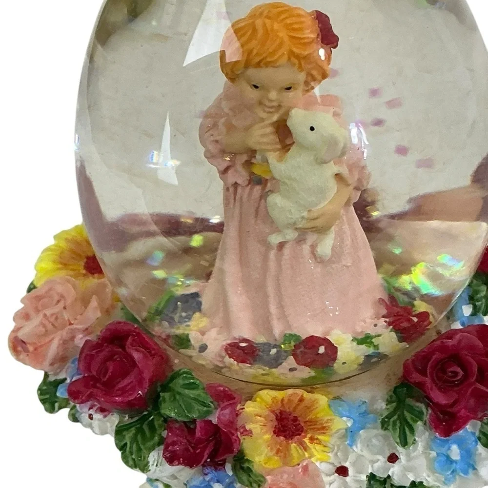 Snow Globe Egg Shape Easter Girl in Basket Vintage Cracker Barrel Collectible 90
